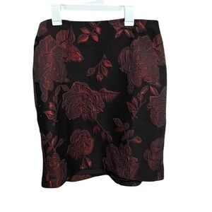 Ann Taylor Red and Black Pencil Skirt Knee-Length